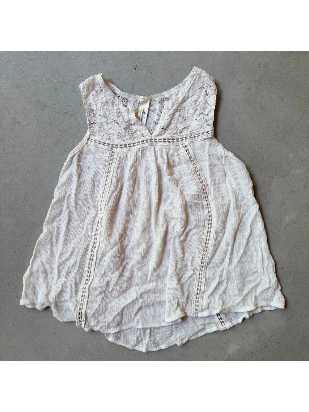 White Lace Babydoll Tank Top Size M by Mahina Boho Summer Fairy Top